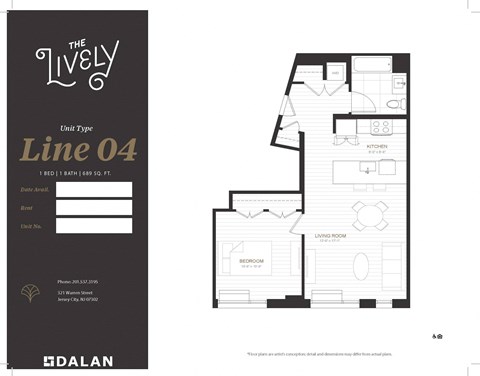 A2 Floor Plan at The Lively, Jersey City, NJ